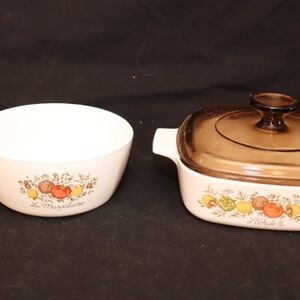Vintage Pyrex L'echalote Casserole Dish w Lid & Saucepan